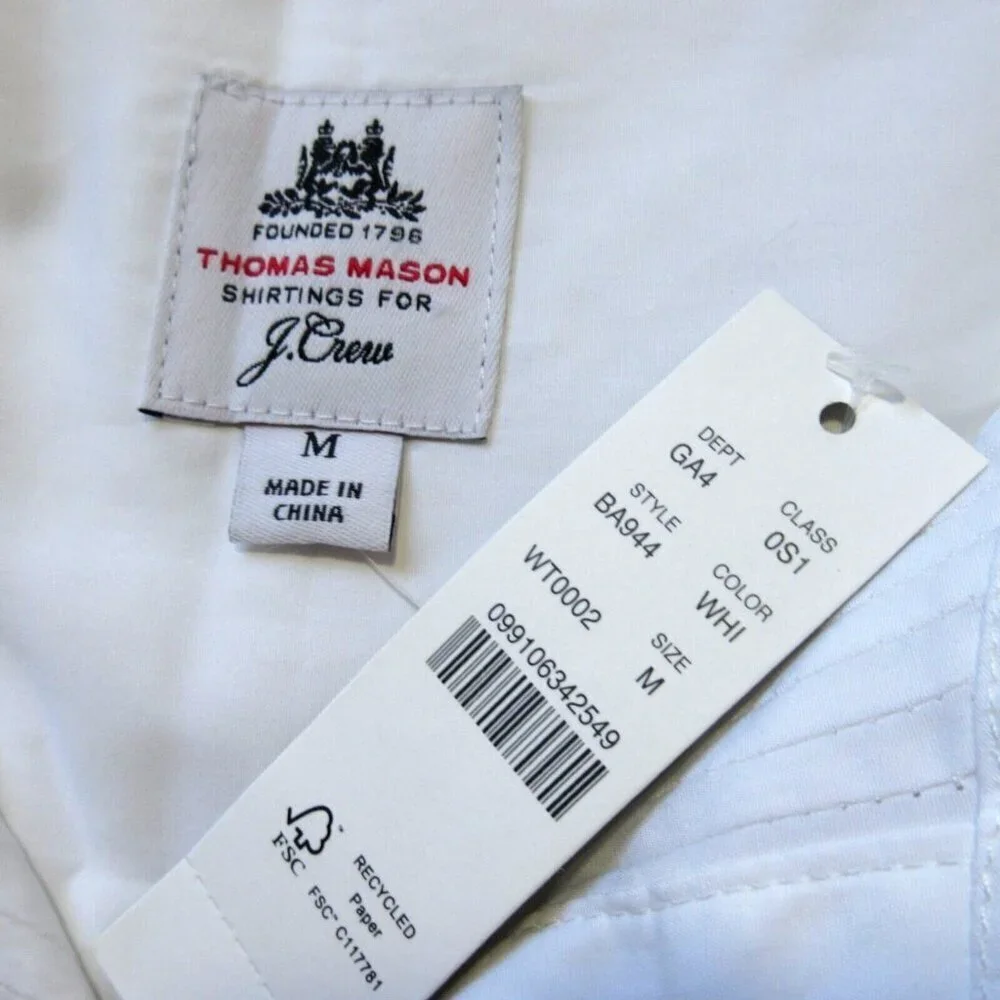 NWT Thomas Mason for J.Crew Tunic in White Pleated Tuxedo Shirt Dress M